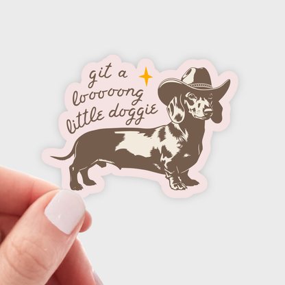 Yarnival - Git a Long Little Doggie Sticker - cowboy, dachshund, west