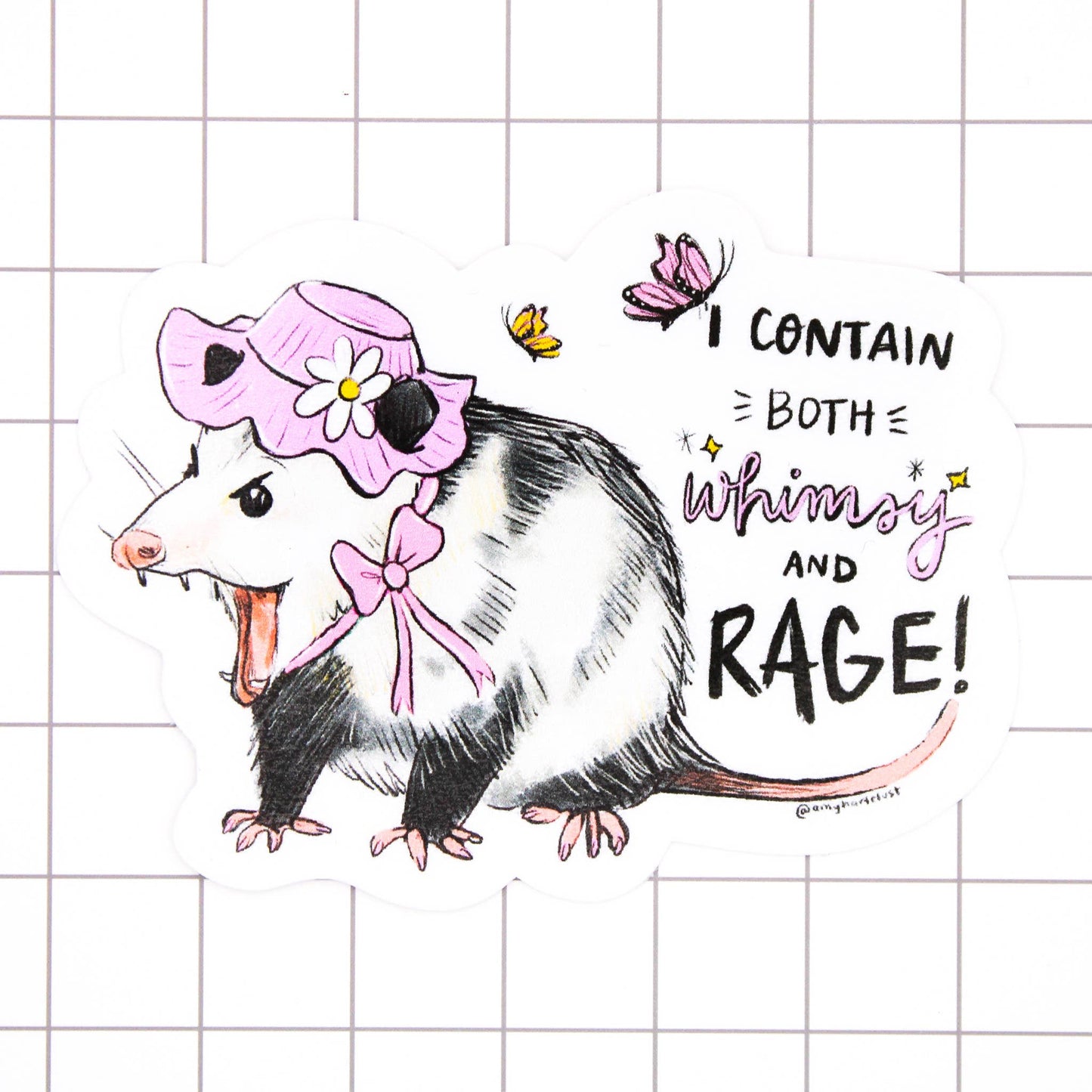 Amy Hartelust Art and Illustration - Whimsy and Rage Possum Vinyl Sticker