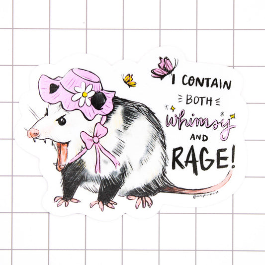 Amy Hartelust Art and Illustration - Whimsy and Rage Possum Vinyl Sticker