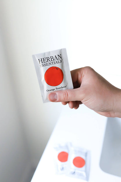 Herban Essentials - Orange Towelettes - 7 Individual Essential Oil Wipes