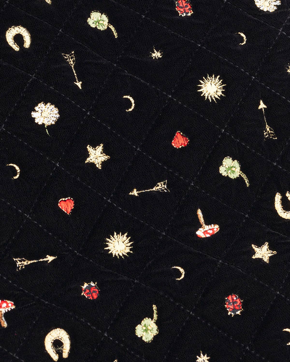 Fable England - Black Quilted Motif Velvet Embroidered Jewellery Roll