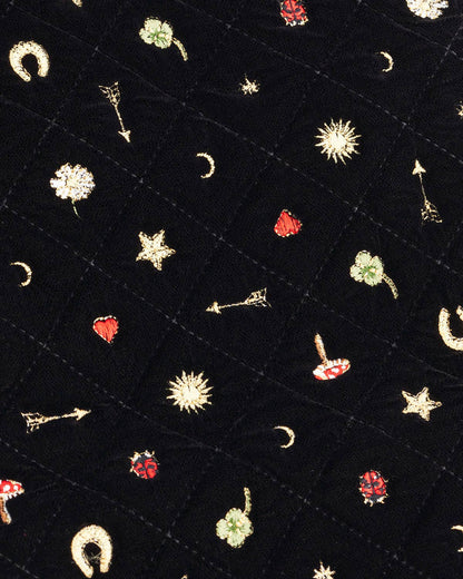 Fable England - Black Quilted Motif Velvet Embroidered Jewellery Roll