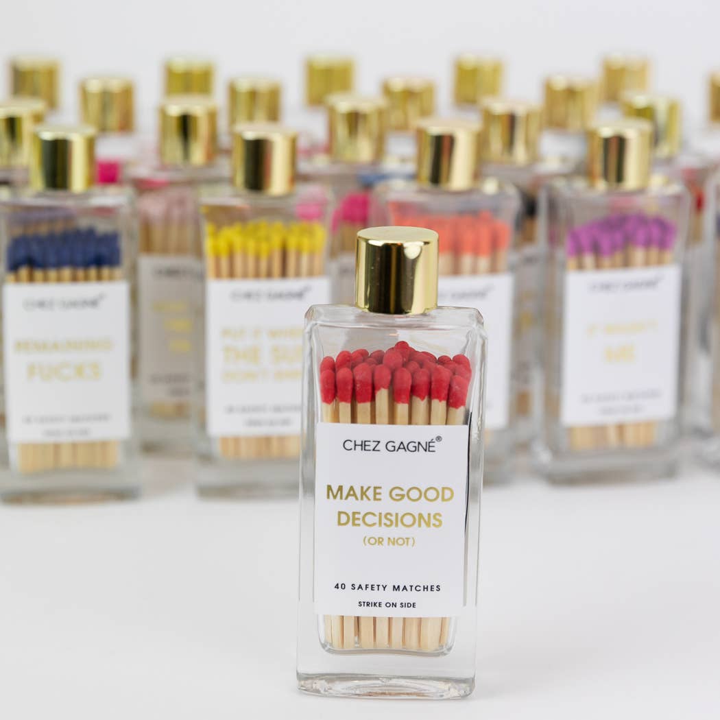 Chez Gagné - Make Good Decisions Matches - Glass Bottle Matchsticks  - Red