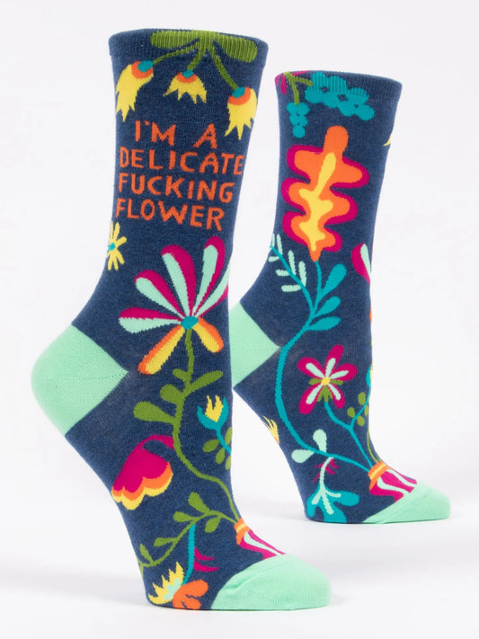 Blue Q - DELICATE FUCKING FLOWER Crew Socks