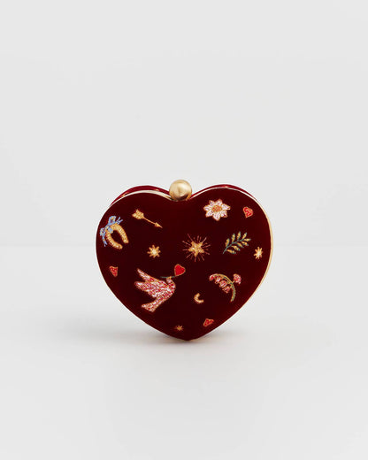 Fable England - Love Scatter Red Velvet Embroidered Jewellery Box