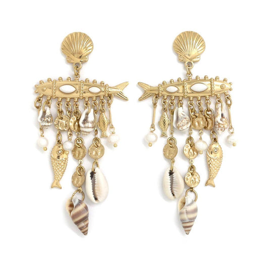 LIZOU - Museum Style Fish and Seashell Dangle Earrings
