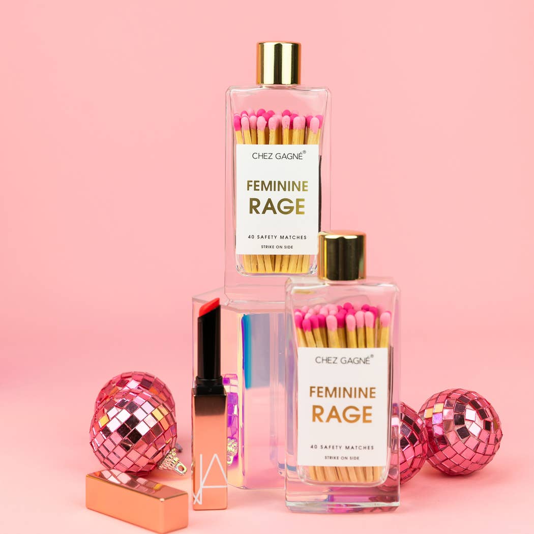 Chez Gagné - Feminine Rage - Glass Bottle Matches, Pink Multi, Funny Gift