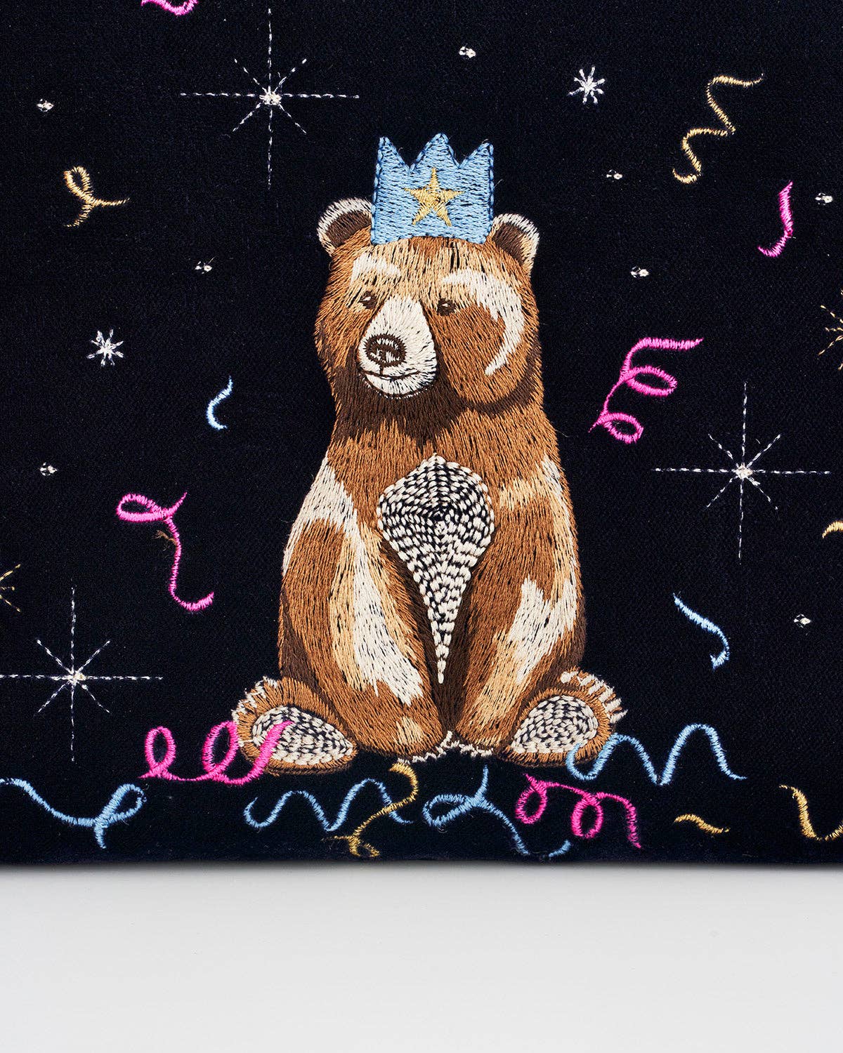Fable England - Party Bear Embroidered Blue Medium Pouch