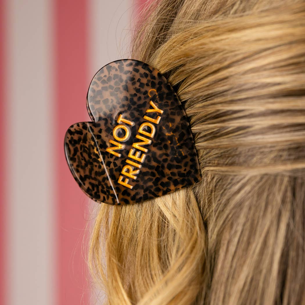 Chez Gagné - Not Friendly - Heart Acetate Hair Claw Clip, Funny Gift
