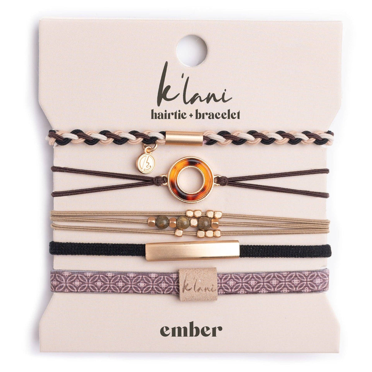 K'lani hair tie bracelets - "Ember" Tortoise Shell Ring Charm with gold, browns and neutrals.: Medium