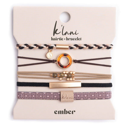 K'lani hair tie bracelets - "Ember" Tortoise Shell Ring Charm with gold, browns and neutrals.: Medium