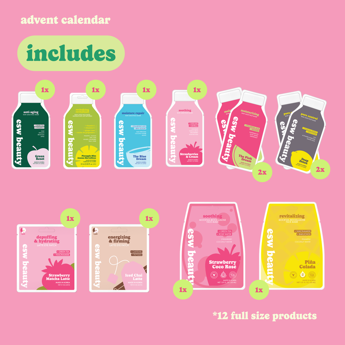 ESW Beauty - 12 Days of Face Masks Advent Set (12x Masks)