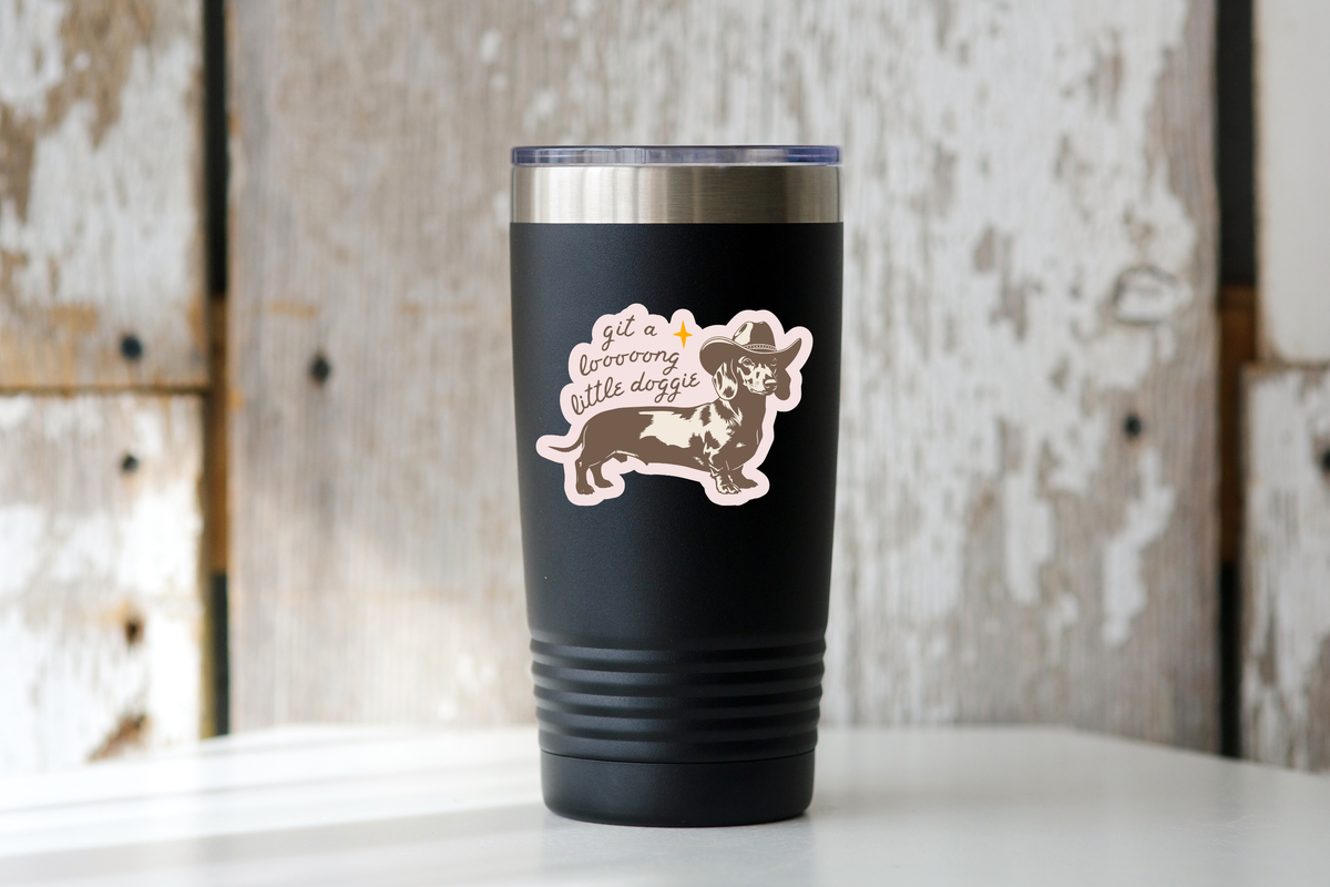 Yarnival - Git a Long Little Doggie Sticker - cowboy, dachshund, west