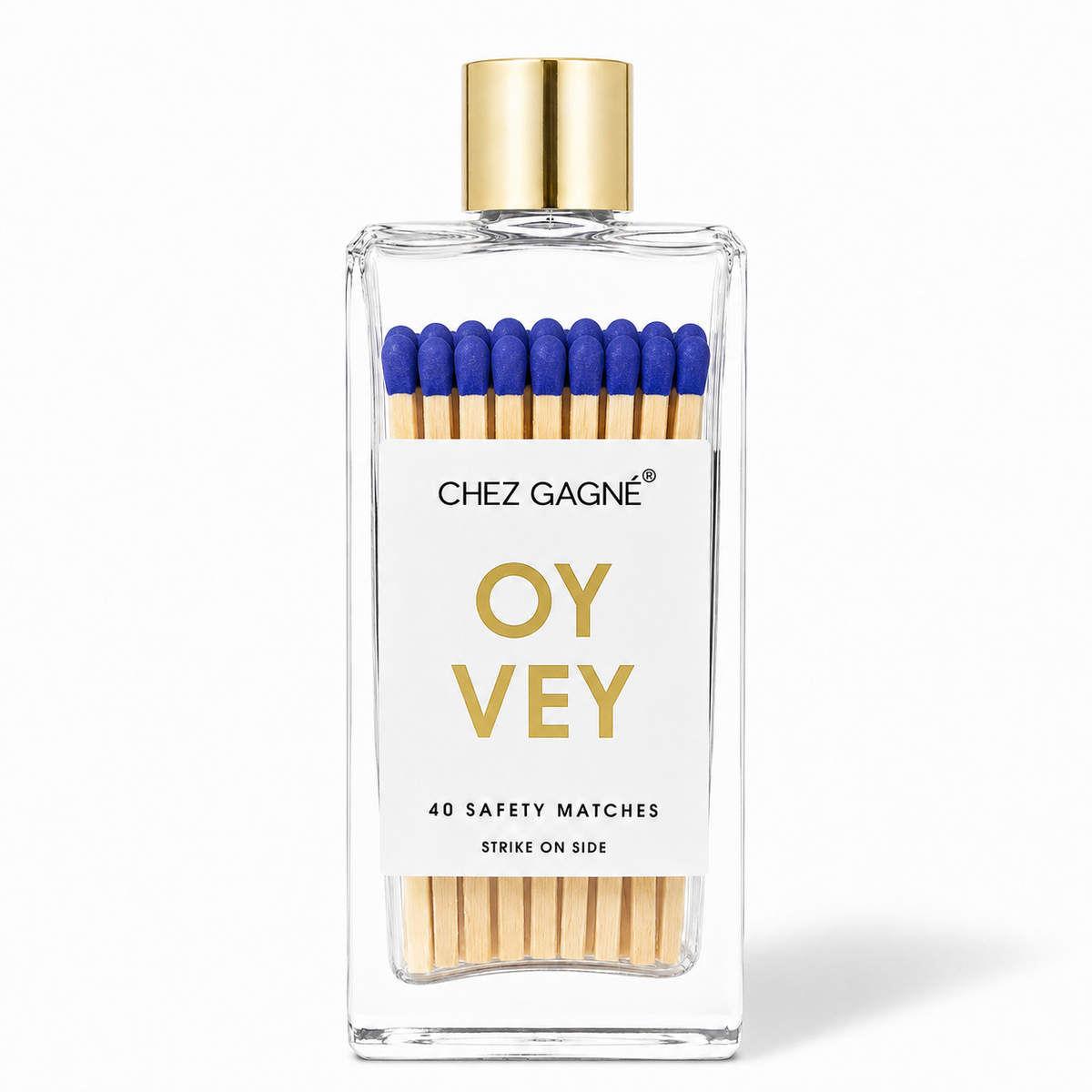 Chez Gagné - Oy Vey - Glass Bottle Safety Matches, Royal Blue, Funny Gift