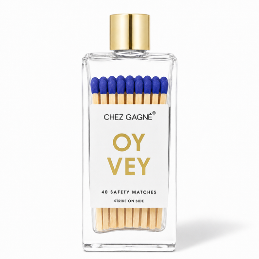 Chez Gagné - Oy Vey - Glass Bottle Safety Matches, Royal Blue, Funny Gift