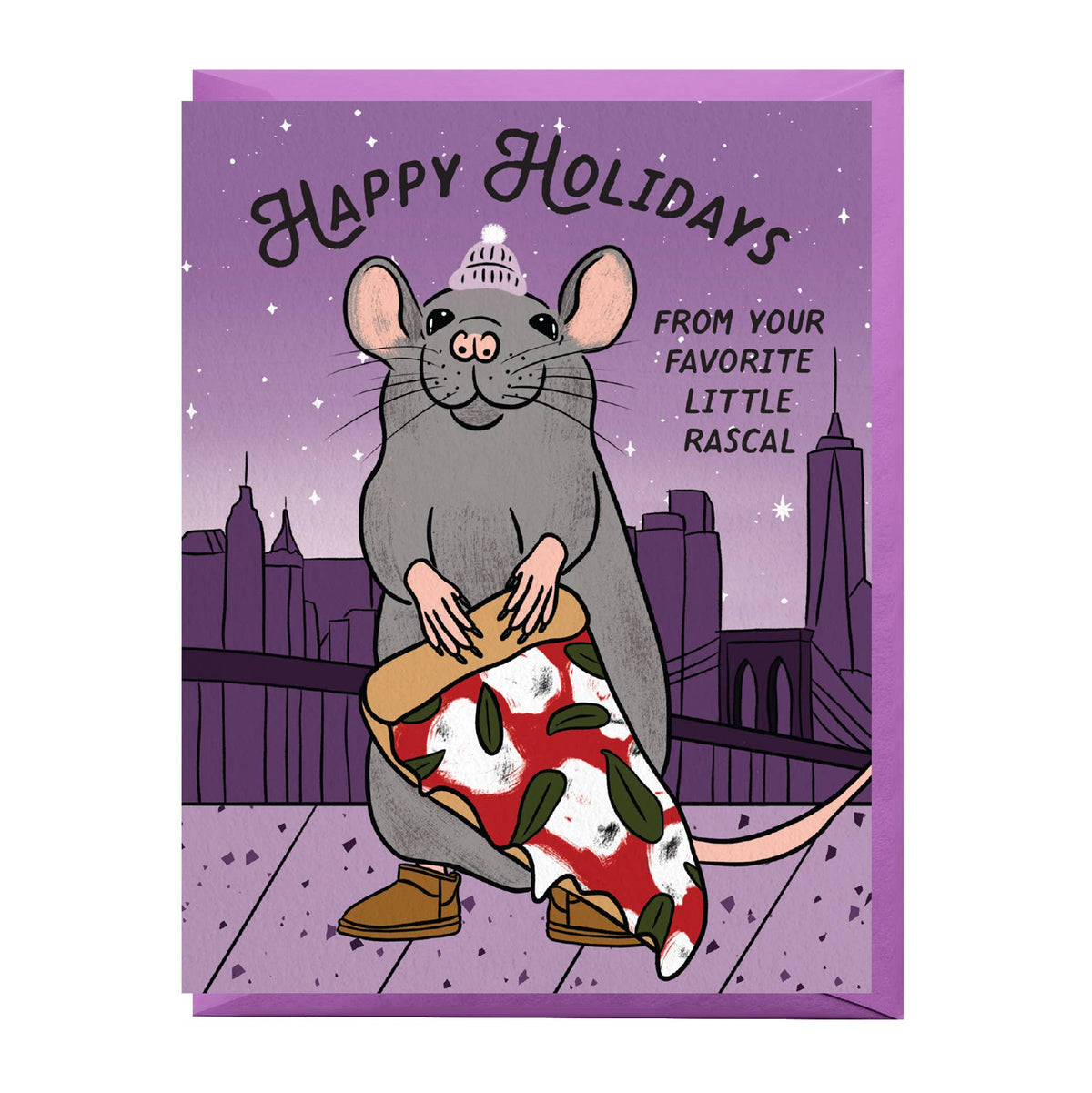 Boss Dotty Paper Co. - Pizza Rat Holiday Card: Clear sleeve