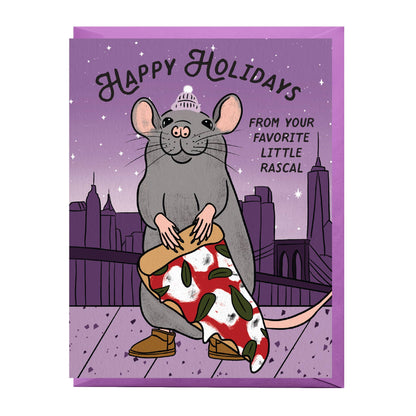 Boss Dotty Paper Co. - Pizza Rat Holiday Card: Clear sleeve