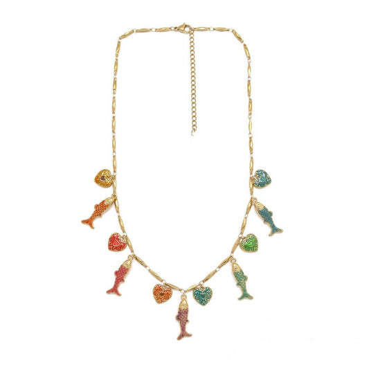 LIZOU - Hearts and Fish Rainbow Necklace