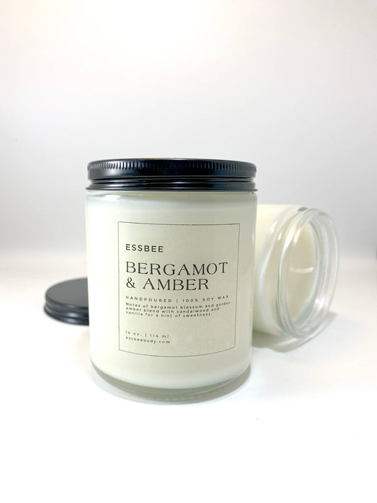 Bergamot & Amber Hand-poured 100% Soy Wax Candle