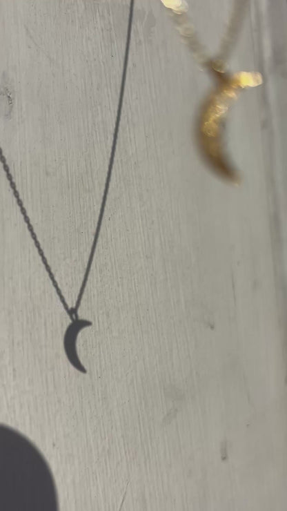 Raw Diamond mini crescent moon necklace